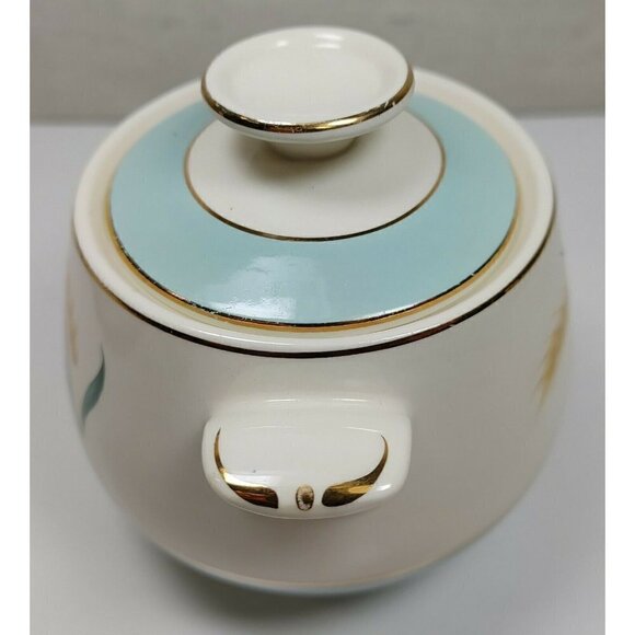 Vintage Blue Viking Wheat Gold Trim Ceramic Sugar Bowl Candle Holder With Lid - Picture 5 of 9
